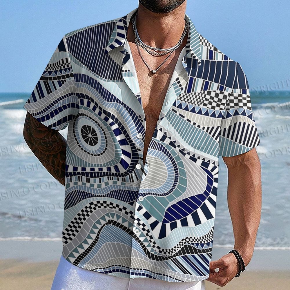 Abstract Geometric Printed Hawaiian Shirt