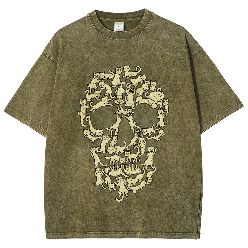 Cat Skull Vintage Washed T-shirt