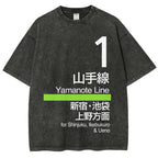 Yamanote Line for Shinjuku & Ikebukuro & Ueno Vintage Wash Japanese Design T-Shirt