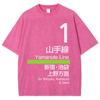 Yamanote Line for Shinjuku & Ikebukuro & Ueno Vintage Wash Japanese Design T-Shirt