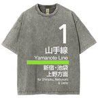 Yamanote Line for Shinjuku & Ikebukuro & Ueno Vintage Wash Japanese Design T-Shirt