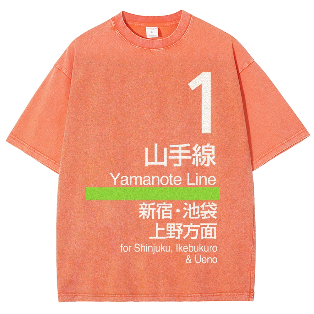 Yamanote Line for Shinjuku & Ikebukuro & Ueno Vintage Wash Japanese Design T-Shirt