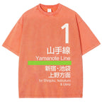 Yamanote Line for Shinjuku & Ikebukuro & Ueno Vintage Wash Japanese Design T-Shirt