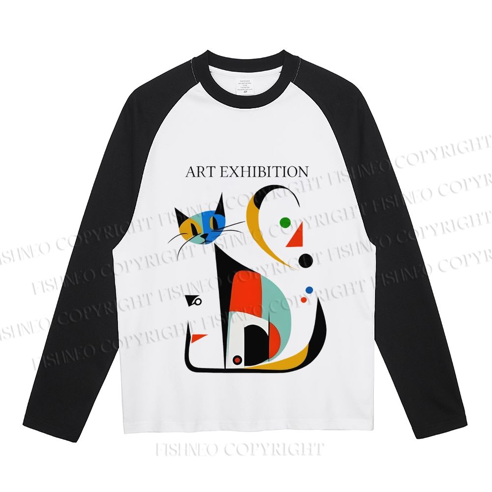 Joan Miro Cat Neutral Color-Blocked Raglan Long Sleeve T-shirt