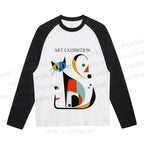Joan Miro Cat Neutral Color-Blocked Raglan Long Sleeve T-shirt