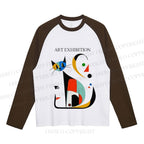 Joan Miro Cat Neutral Color-Blocked Raglan Long Sleeve T-shirt