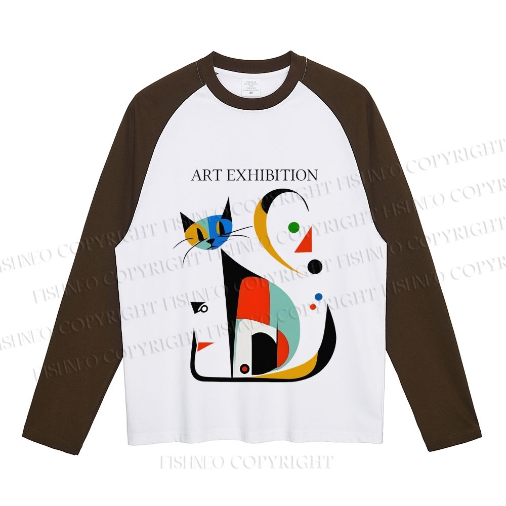 Joan Miro Cat Neutral Color-Blocked Raglan Long Sleeve T-shirt