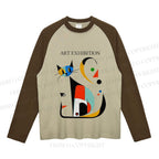 Joan Miro Cat Neutral Color-Blocked Raglan Long Sleeve T-shirt