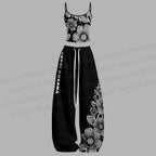 Yayoi Kusama Black Flower Top & Elasticated Trousers Two-Piece Set