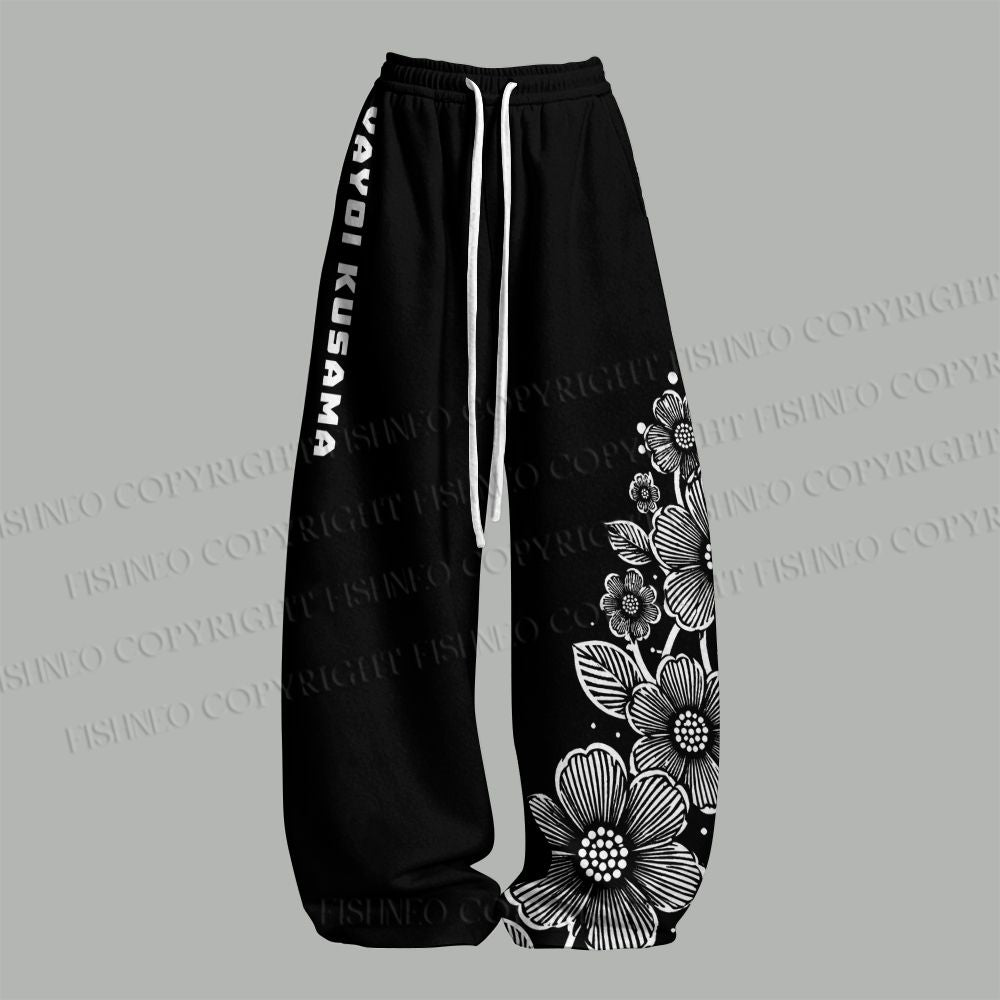Yayoi Kusama Black Flower Top & Elasticated Trousers Two-Piece Set