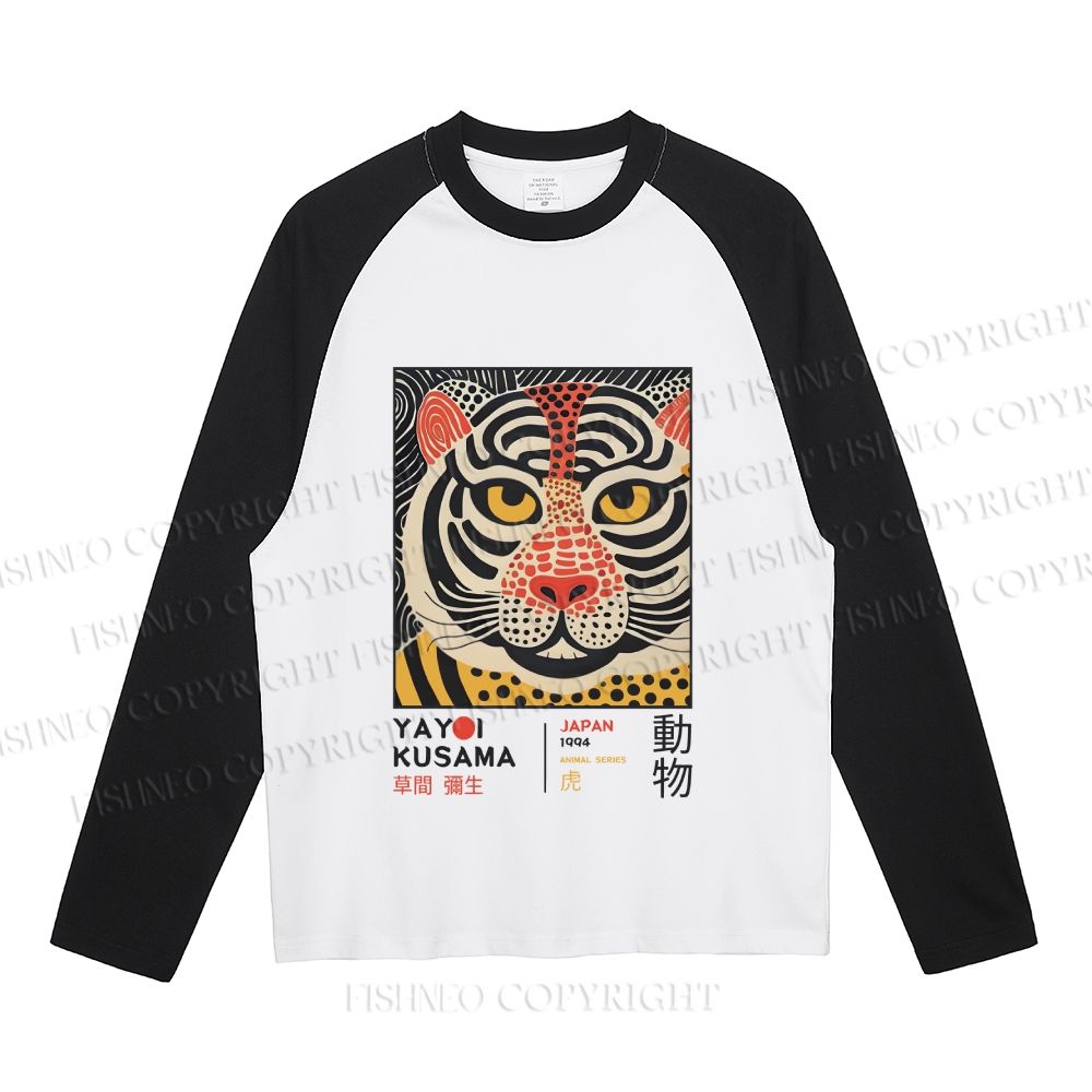 Yayoi Kusama Silly Tiger Neutral Color-Blocked Raglan Long Sleeve T-shirt