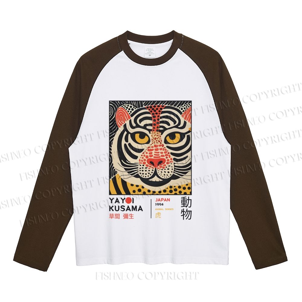 Yayoi Kusama Silly Tiger Neutral Color-Blocked Raglan Long Sleeve T-shirt