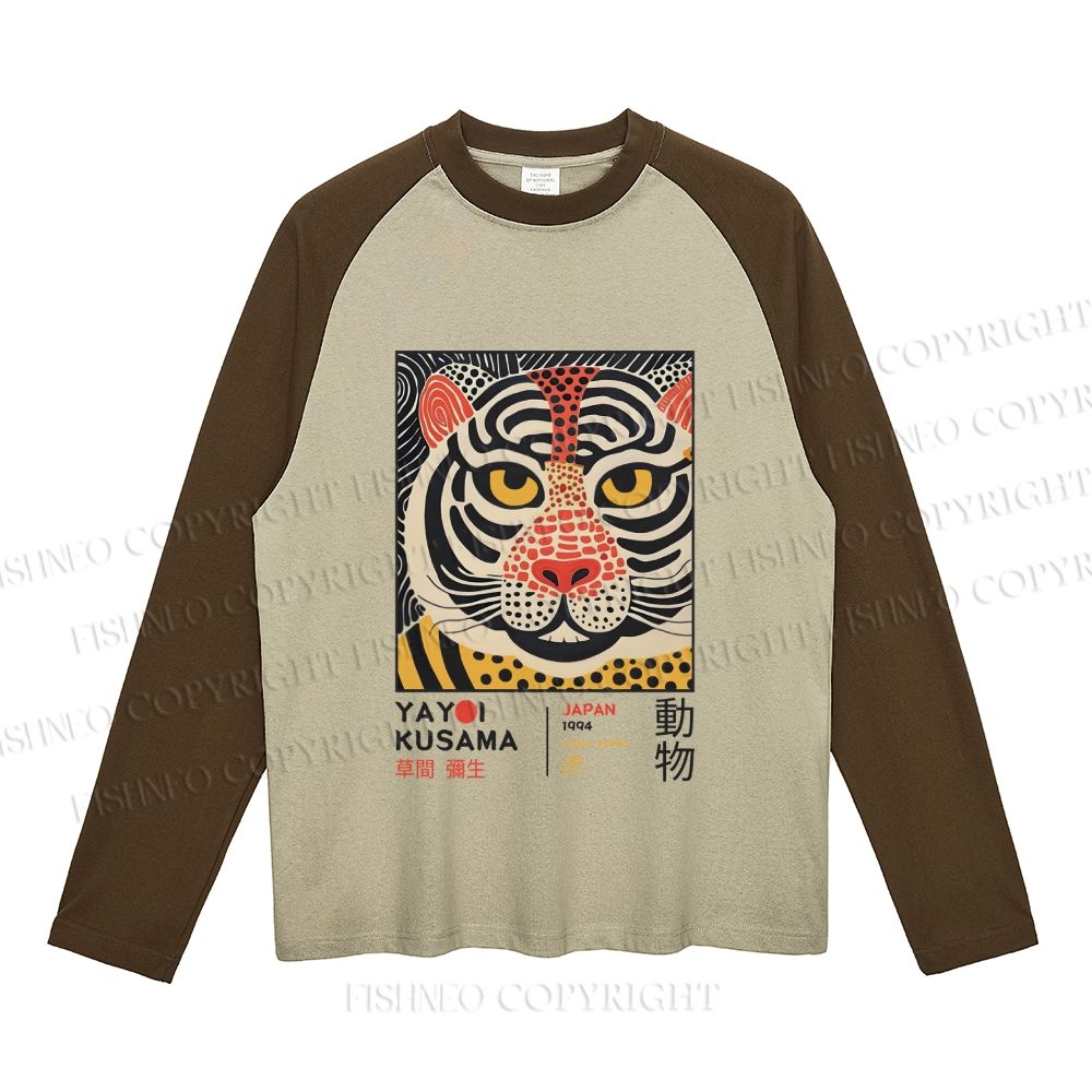 Yayoi Kusama Silly Tiger Neutral Color-Blocked Raglan Long Sleeve T-shirt