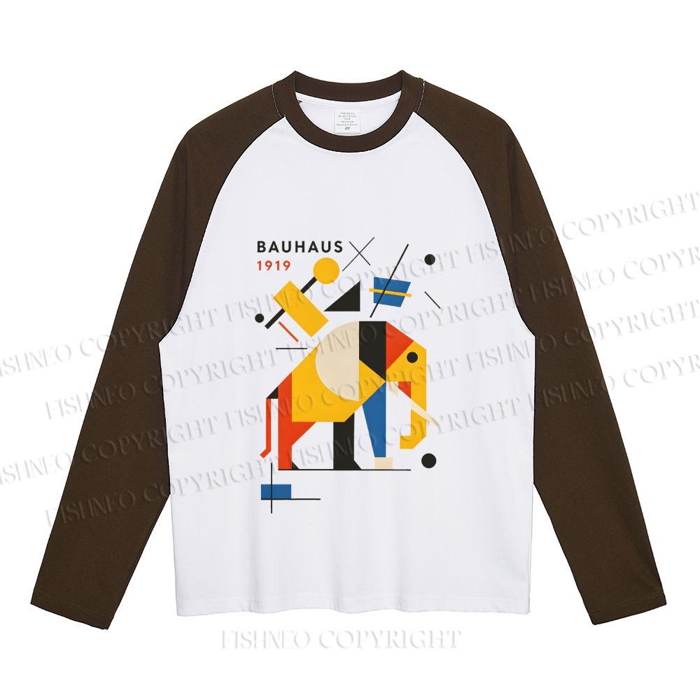 Bauhaus Elephant Neutral Color-Blocked Raglan Long Sleeve T-shirt