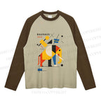 Bauhaus Elephant Neutral Color-Blocked Raglan Long Sleeve T-shirt