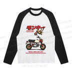 Honda Monkey Printed Neutral Color-Blocked Raglan Long Sleeve T-shirt