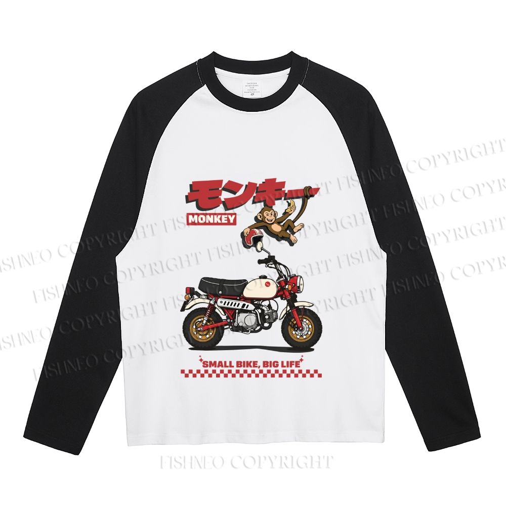 Honda Monkey Printed Neutral Color-Blocked Raglan Long Sleeve T-shirt