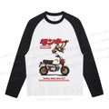 Honda Monkey Printed Neutral Color-Blocked Raglan Long Sleeve T-shirt