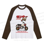 Honda Monkey Printed Neutral Color-Blocked Raglan Long Sleeve T-shirt