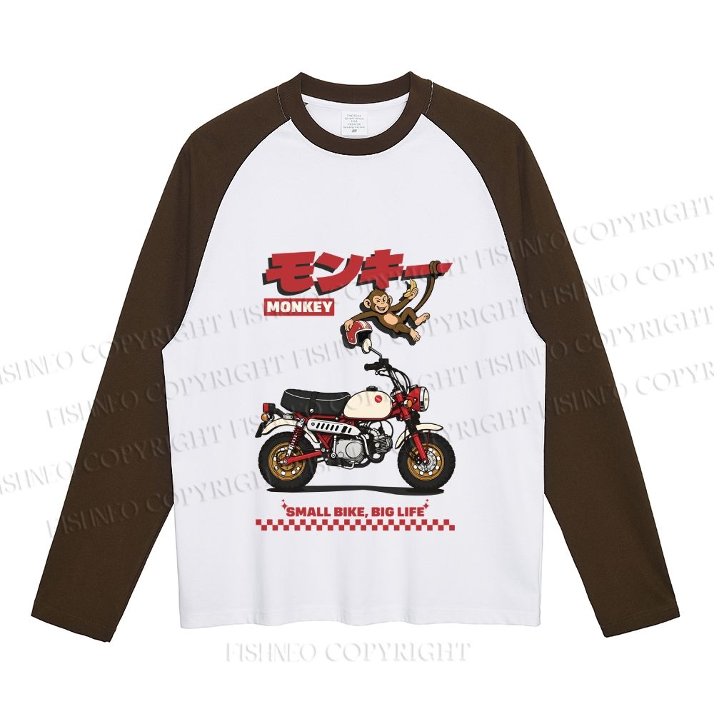 Honda Monkey Printed Neutral Color-Blocked Raglan Long Sleeve T-shirt