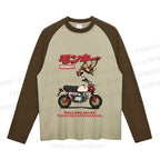 Honda Monkey Printed Neutral Color-Blocked Raglan Long Sleeve T-shirt