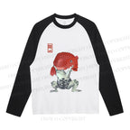 Frog Carrying A Red Fish Neutral Color-Blocked Raglan Long Sleeve T-shirt