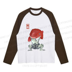 Frog Carrying A Red Fish Neutral Color-Blocked Raglan Long Sleeve T-shirt