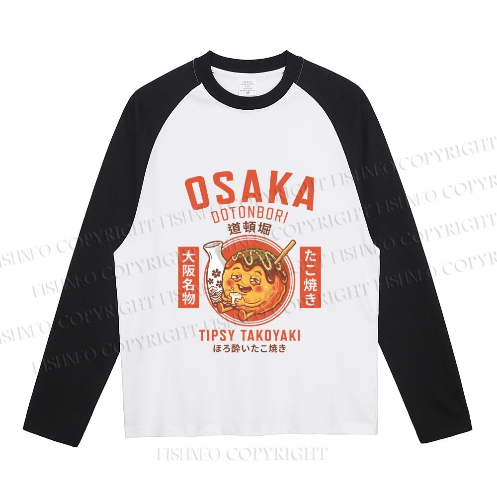 Osaka Tipsy Takoyaki Neutral Color-Blocked Raglan Long Sleeve T-shirt