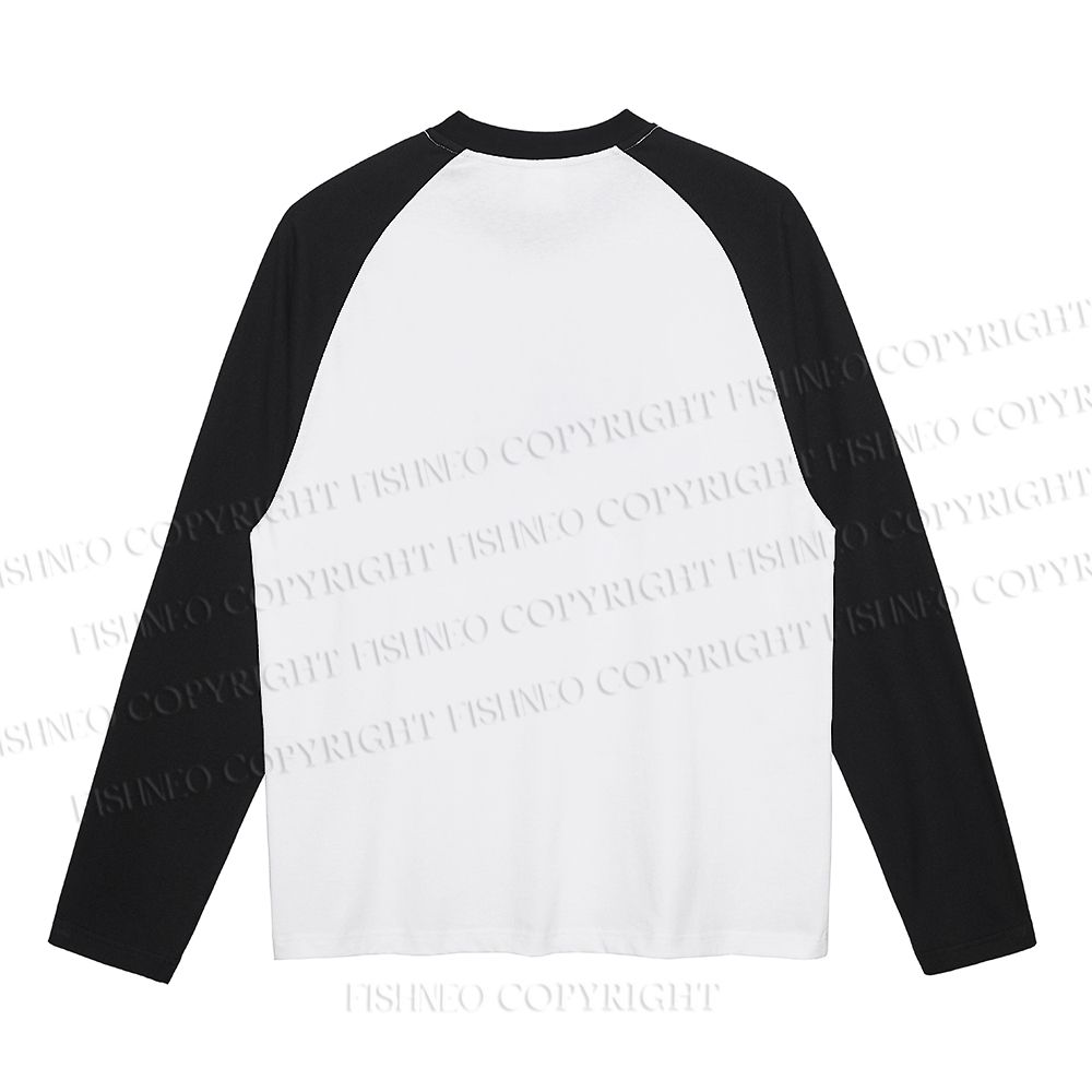 Honda Monkey Printed Neutral Color-Blocked Raglan Long Sleeve T-shirt