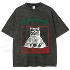 Unisex Coffee Break Cat Printed Washed Tee