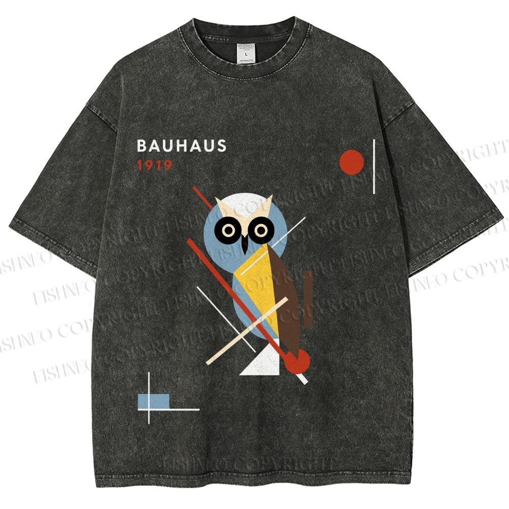 Unisex Bauhaus Owl Printed Washed Tee