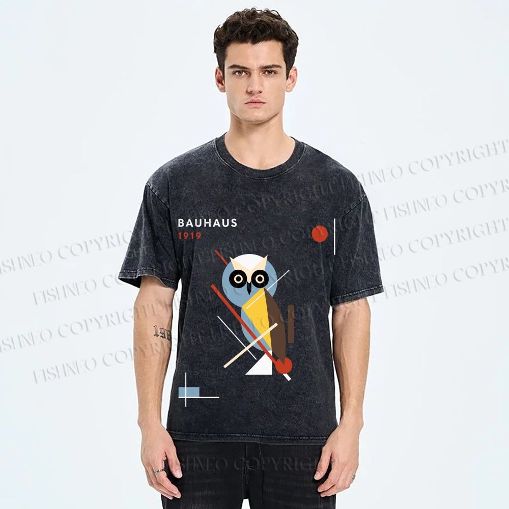 Unisex Bauhaus Owl Printed Washed Tee