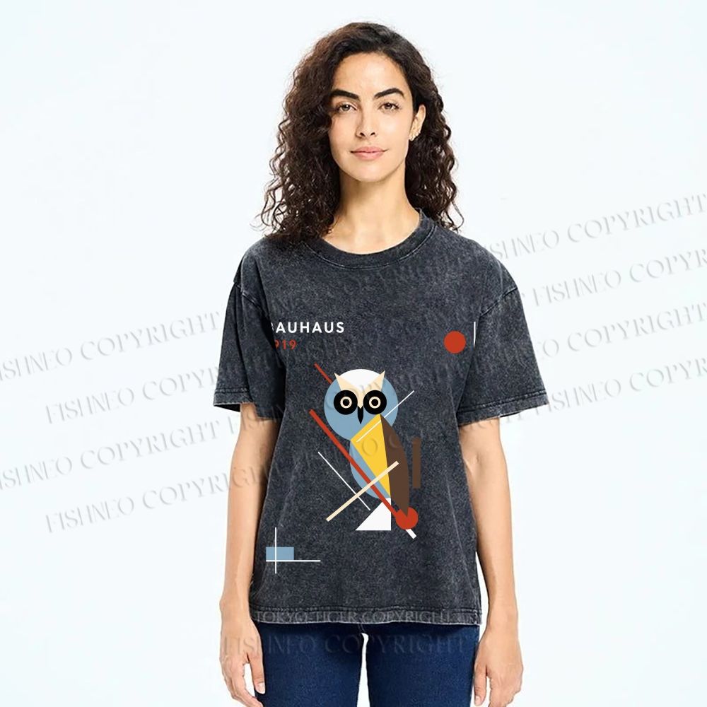 Unisex Bauhaus Owl Printed Washed Tee