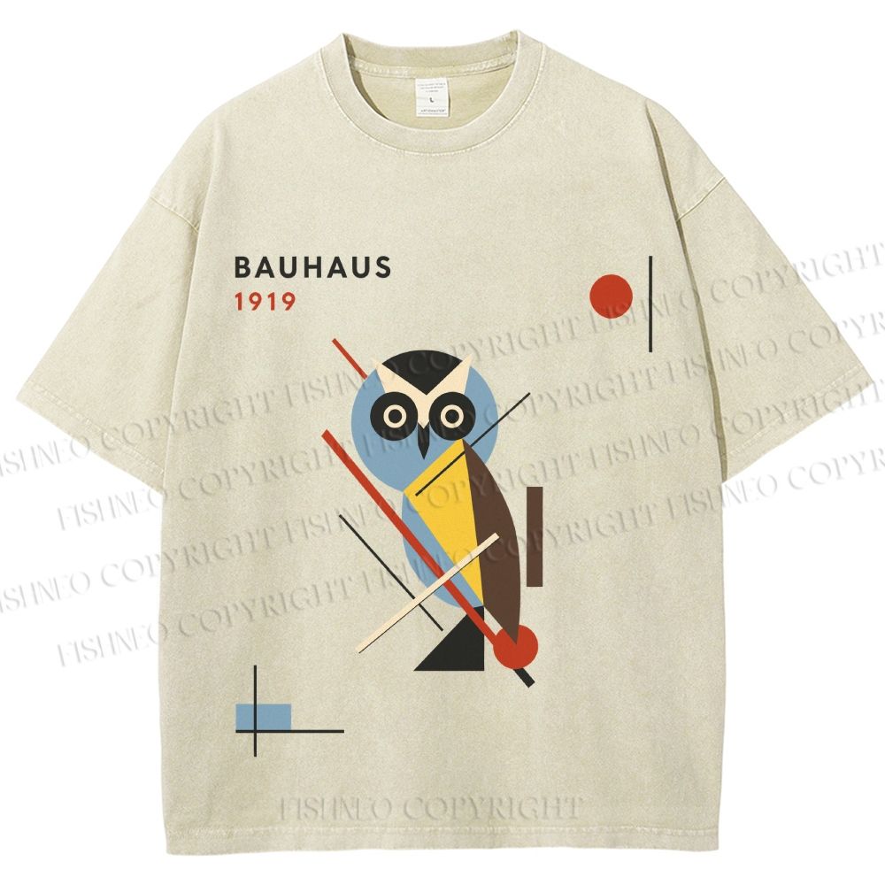 Unisex Bauhaus Owl Printed Washed Tee