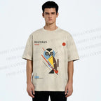 Unisex Bauhaus Owl Printed Washed Tee