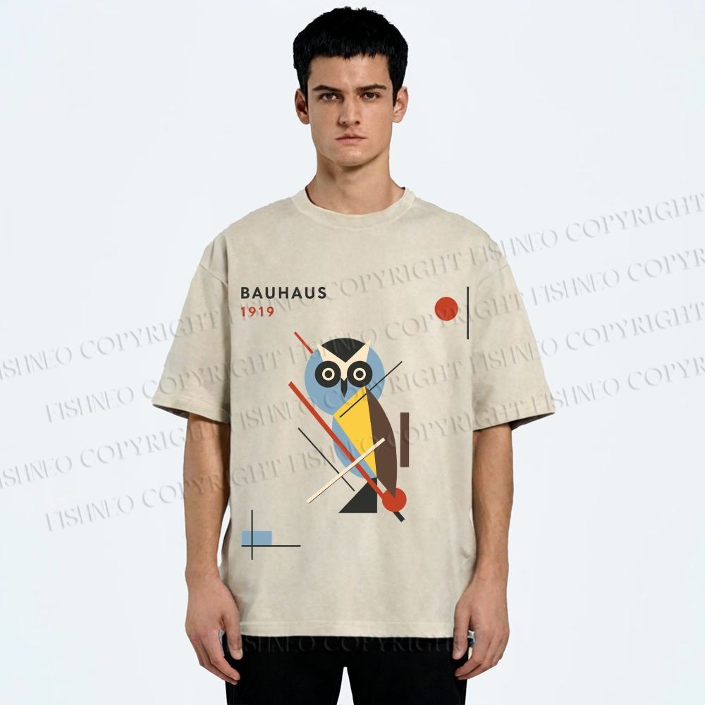Unisex Bauhaus Owl Printed Washed Tee
