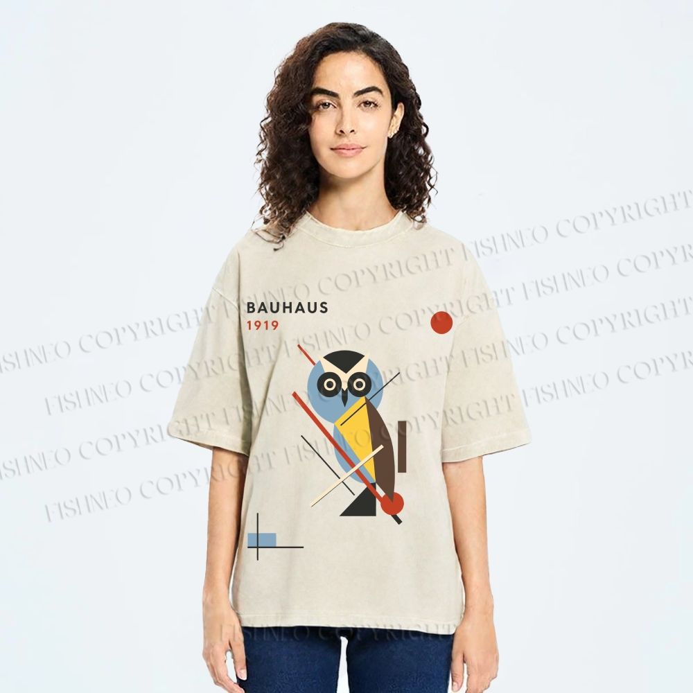 Unisex Bauhaus Owl Printed Washed Tee