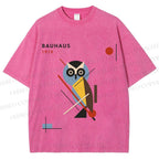 Unisex Bauhaus Owl Printed Washed Tee