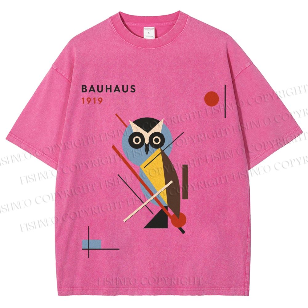 Unisex Bauhaus Owl Printed Washed Tee