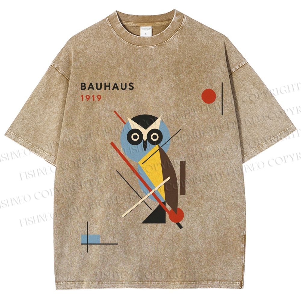 Unisex Bauhaus Owl Printed Washed Tee