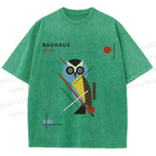 Unisex Bauhaus Owl Printed Washed Tee