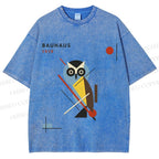 Unisex Bauhaus Owl Printed Washed Tee