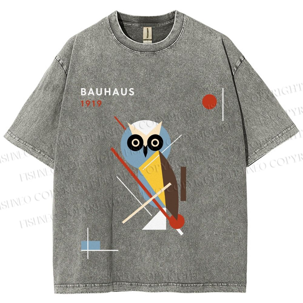 Unisex Bauhaus Owl Printed Washed Tee
