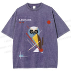 Unisex Bauhaus Owl Printed Washed Tee