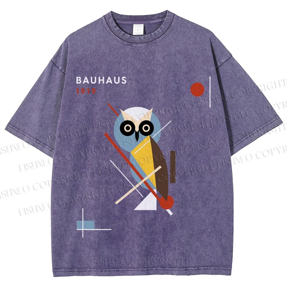 Unisex Bauhaus Owl Printed Washed Tee