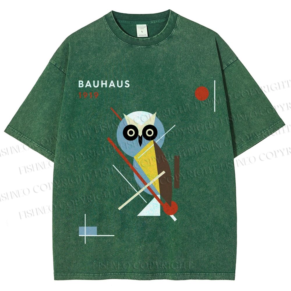 Unisex Bauhaus Owl Printed Washed Tee