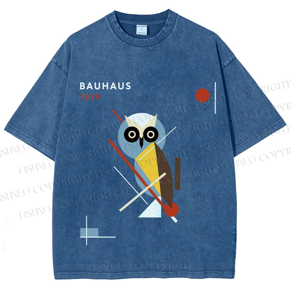 Unisex Bauhaus Owl Printed Washed Tee