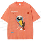 Unisex Bauhaus Owl Printed Washed Tee