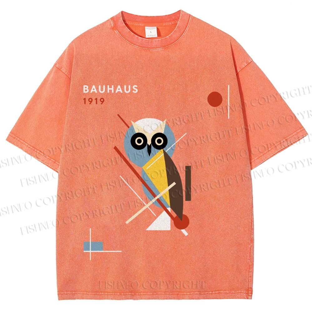 Unisex Bauhaus Owl Printed Washed Tee