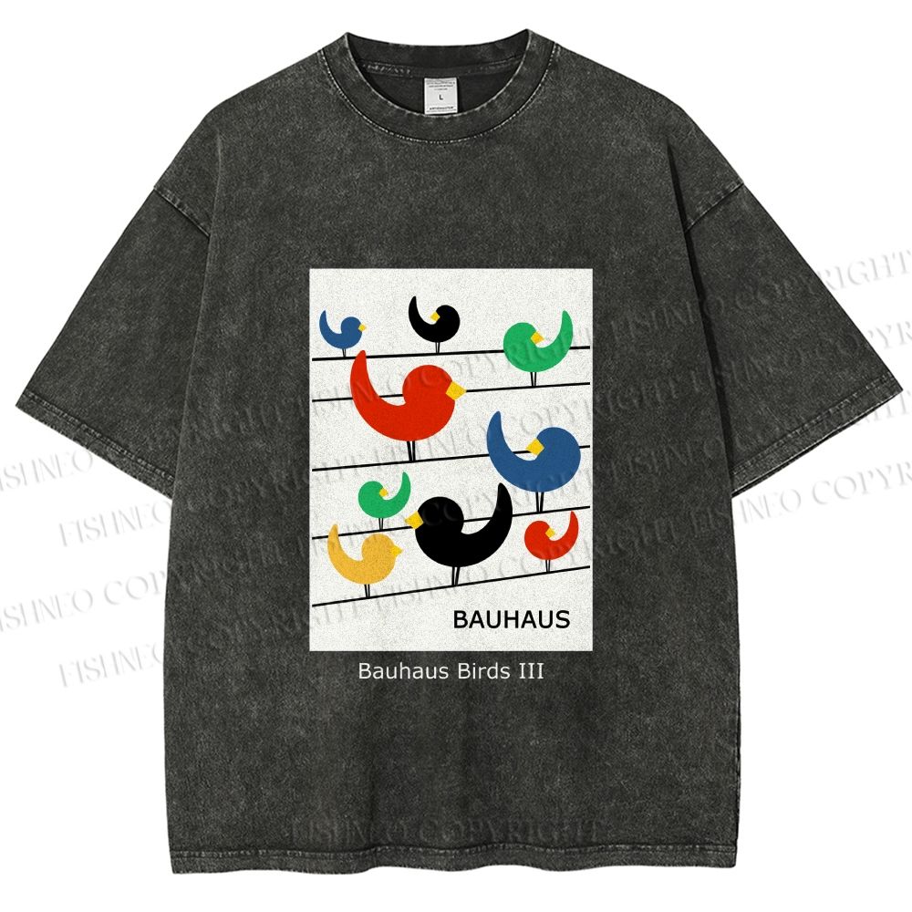 Unisex Bauhaus Birds Printed Washed Tee